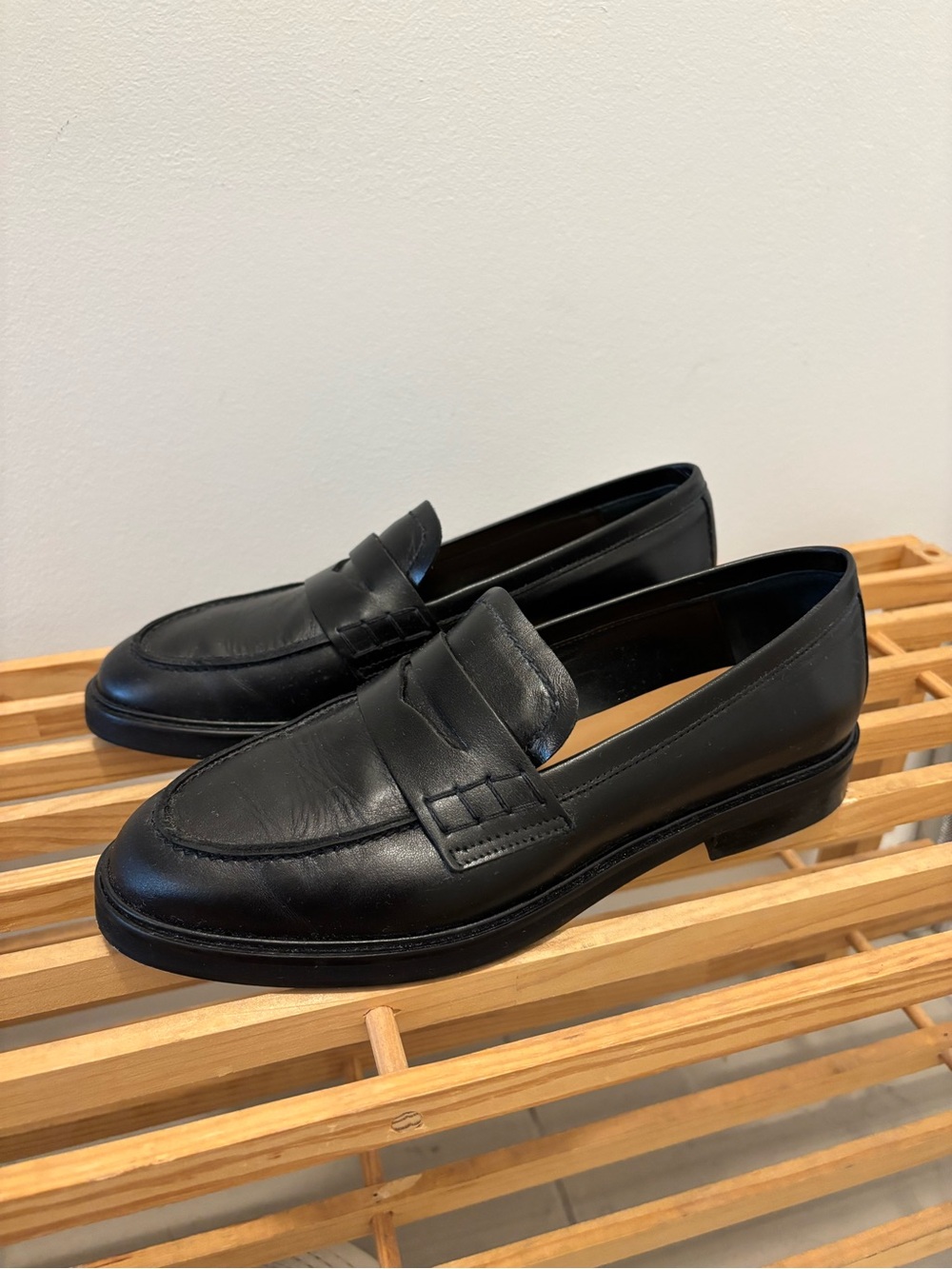 Classic Black Leather Penny Loafers for Women Size 7